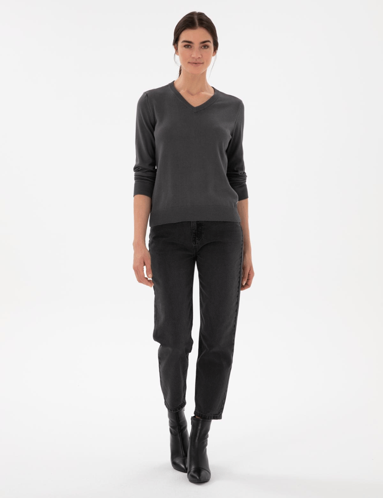 كنزة نسائية – pierre cardin – ياقة V – قطن – رمادي داكن– S-XL – صنع في تركيا