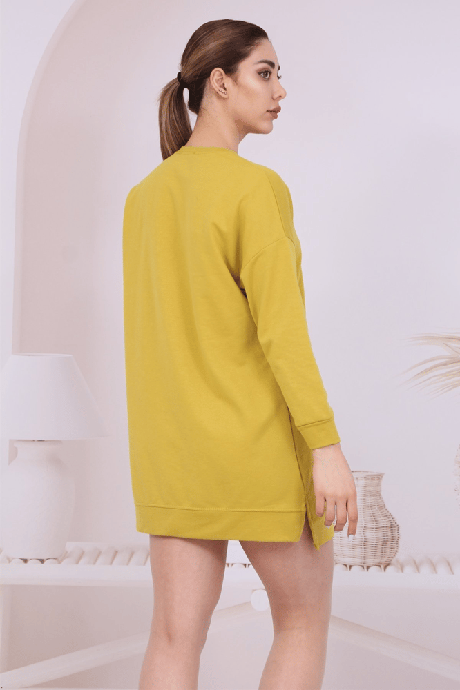 سويت شيرت نسائي – modacan toptan – قطن – اصفر داكن – S-M-L-XL – صنع في تركيا