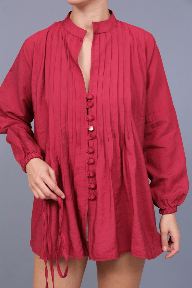 قميص نسائي – modacan toptan – بتفاصيل طيات صدر – مودال –  احمر – S-XL – صنع في تركيا