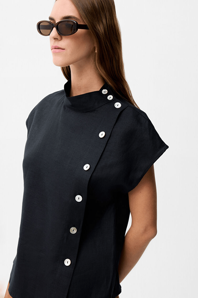 قميص نسائي – ADL – أسود – كتان – XS S M L XL XXL- صنع في تركيا