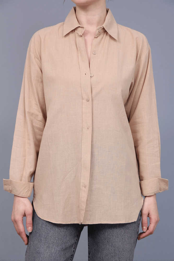 قميص نسائي – modacan toptan – أكمام طويلة – كتان – بيج – S-XL – صنع في تركيا