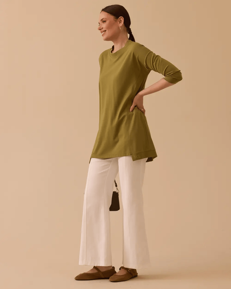 سترة نسائية  -Secilstore – كموني – ياقة دائرية – قصة واسعة – جيرسيه – أكمام طويلة – S M L XL  – صنع في تركيا