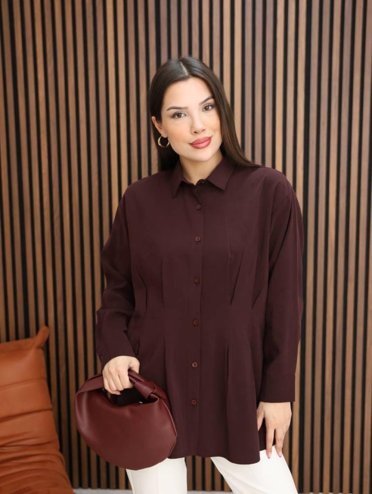 قميص نسائي – modacan toptan – بتفاصيل كسرات – قطن – بورغندي – S-XL – صنع في تركيا