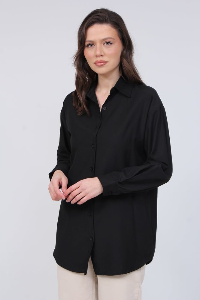 قميص نسائي طويل – modacan toptan – اسود – بوبلين – S-M-L-XL – صنع في تركيا