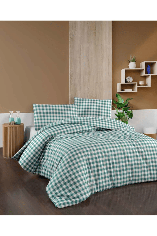 طقم غطاء لحاف – mendereshome – أخضر وأبيض – قطن – مقاس مزدوج 4 قطع