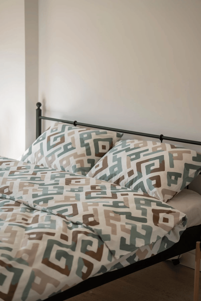 طقم غطاء لحاف – mendereshome – بيج بنقوش هندسية – قطن – مقاس مفرد قطعت