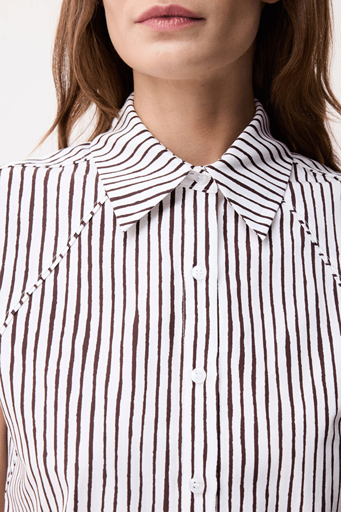 قميص نسائي – ADL – ابيض مخطط بني – قطن – XS S M L XL XXL- صنع في تركيا
