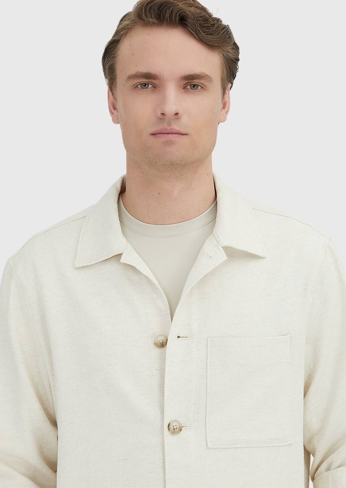 قميص خارجي رجالي – Ramsey – بيج سادة – ياقة قميص – قطن -  S، M، L، XL، XXL، XXXL - صنع في تركيا