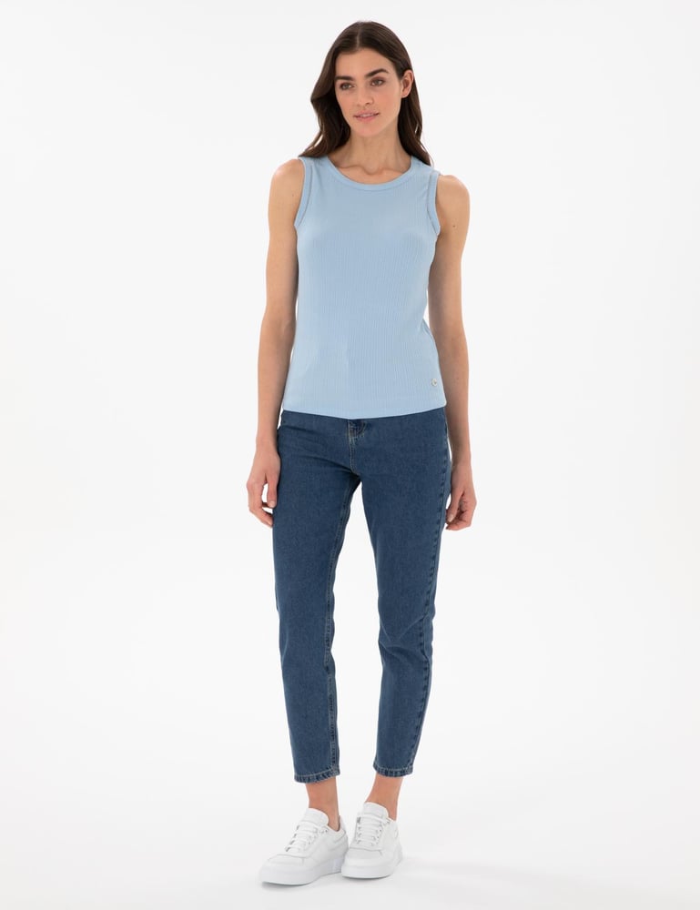 بلوزة نسائية – pierrecardin – قصة ضيقة – تريكو مضلع – أزرق فاتح – S-XL – صنع في تركيا
