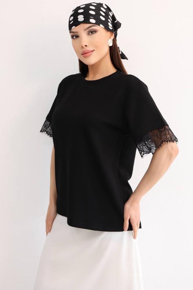 بلوزة نسائية – modacan toptan – بتفاصيل دانتيل – دانتيل – أسود– Made in Turkey - S-L