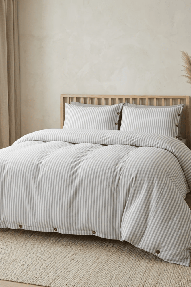 طقم غطاء لحاف – mendereshome – رمادي مخطط – قطن – مقاس مفرد قطعتين – ص