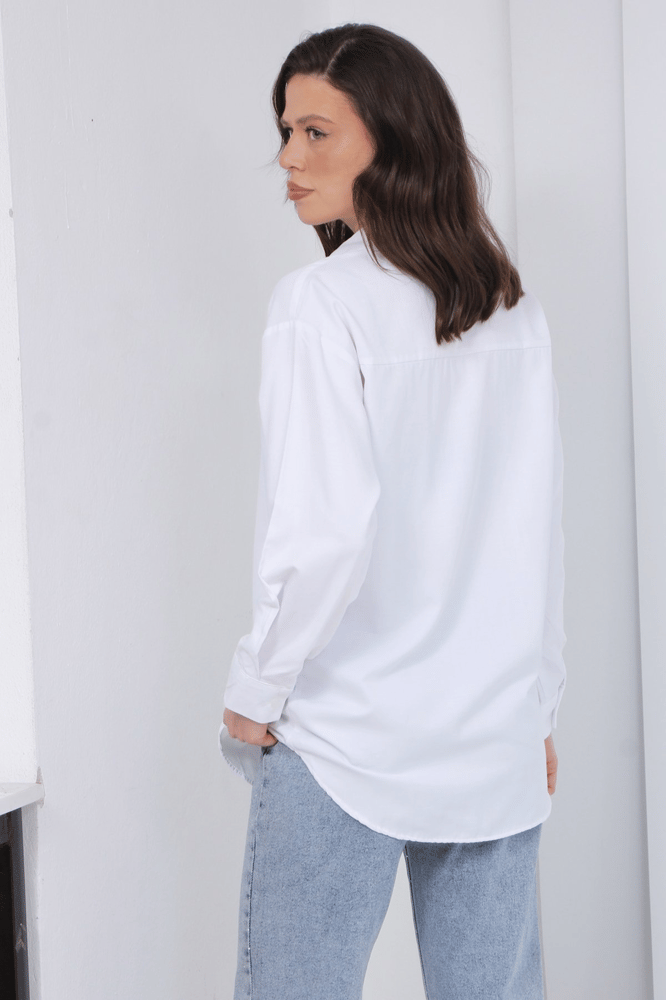 قميص نسائي طويل – modacan toptan – أبيض – بوبلين  –  S-M-L-XL – صنع في تركيا