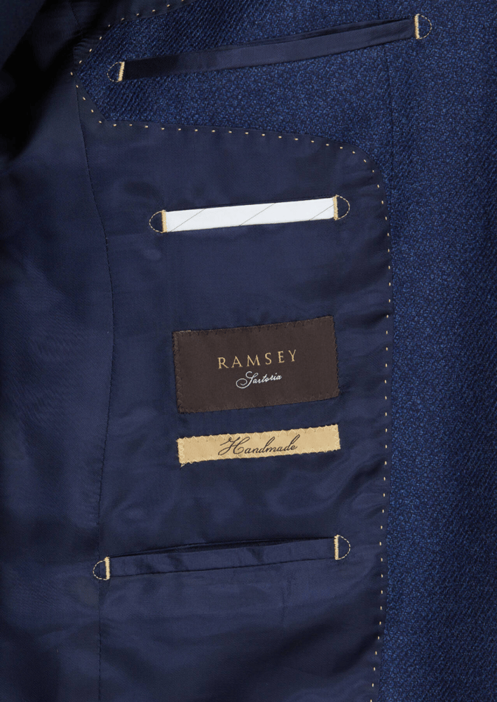 جاكيت رجالي – Ramsey – أزرق داكن فاتح سادة – ياقة فراشة – صوف - 46 الي 60 - صنع في تركيا