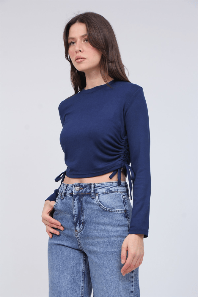بلوزة كروب نسائية – modacan toptan – كحلي – قماش ليكرا - Made in Turkey - S-L