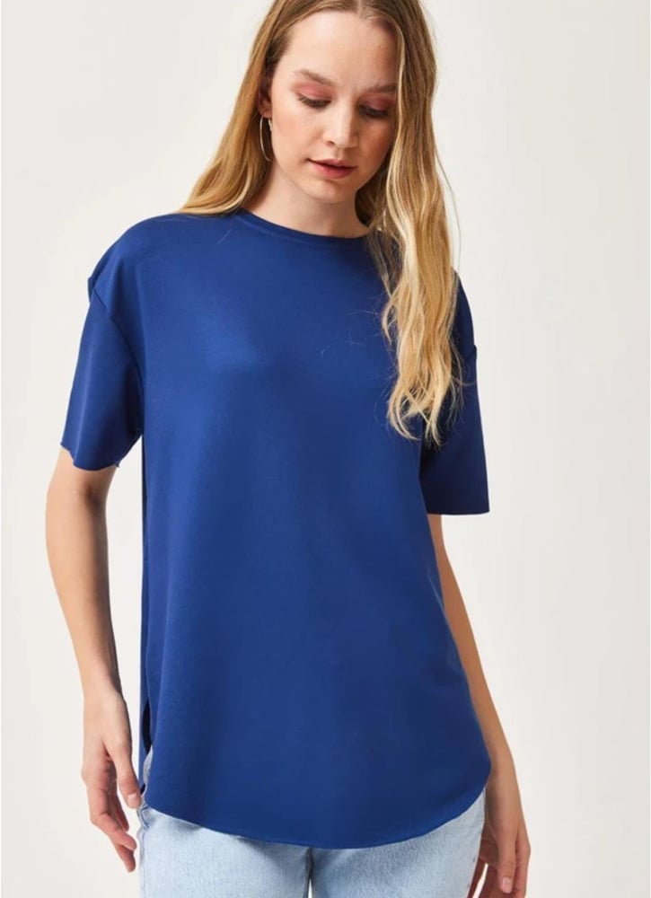 تي شيرت نسائي – modacan toptan – ازرق – قطن جيرسيه – S - M - L- XL – صنع في تركيا