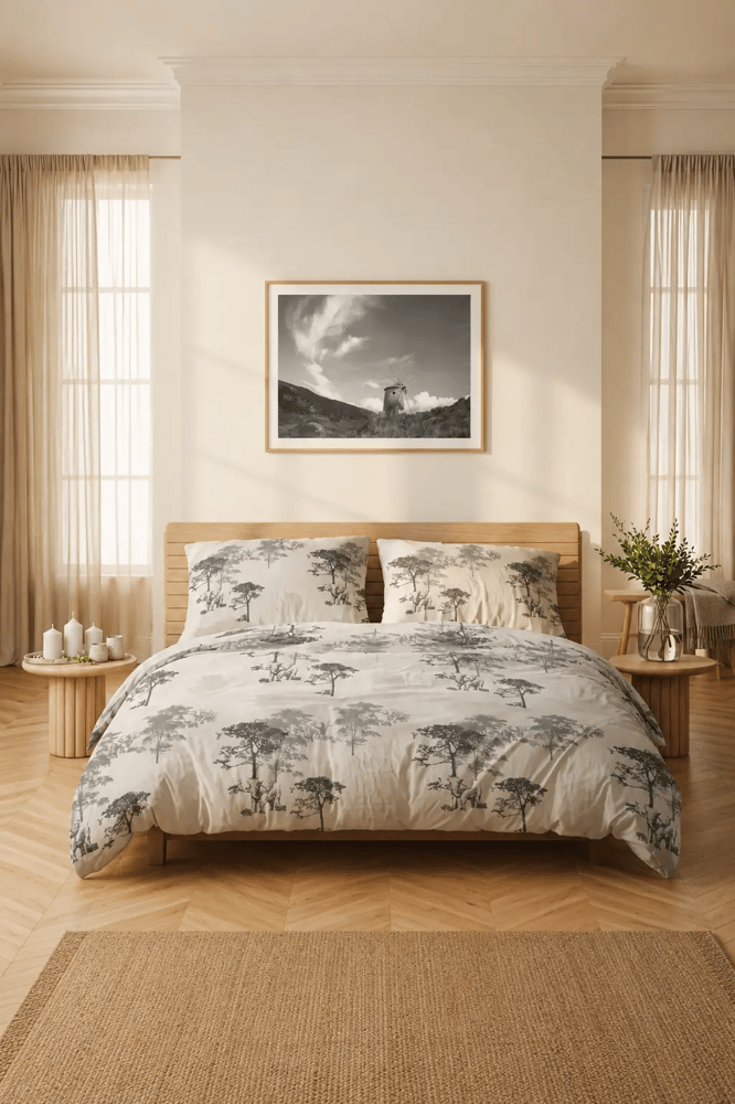 طقم غطاء لحاف – mendereshome – رمادي نقشه أشجار – قطن – مقاس مزدوج