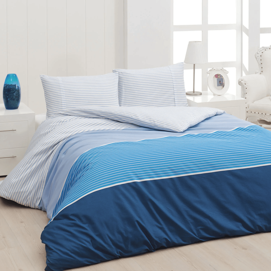 طقم غطاء لحاف – mendereshome – كحلي بنقشة خطوط – قطن – مقاس كينج 4 قطع
