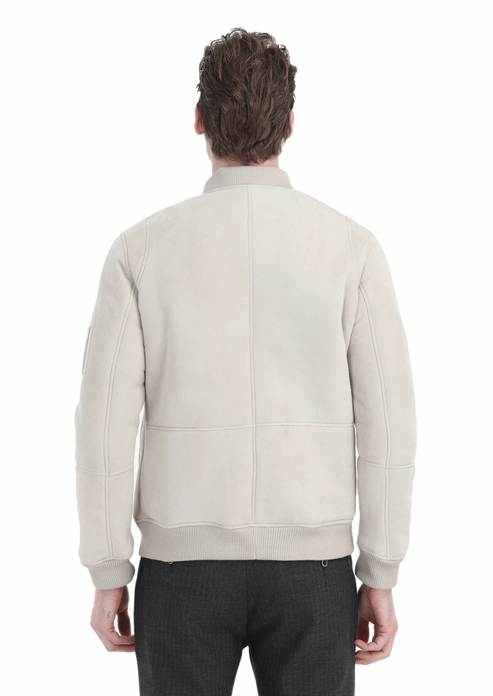 جاكيت جلدي رجالي – Ramsey – بيج – ياقة منتصبة – جلد غنم -  S، M، L، XL، XXL، XXXL - صنع في تركيا