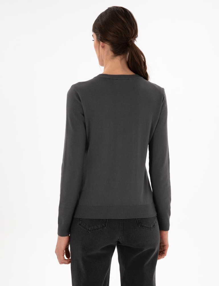 كنزة نسائية – pierre cardin – ياقة V – قطن – رمادي داكن– S-XL – صنع في تركيا