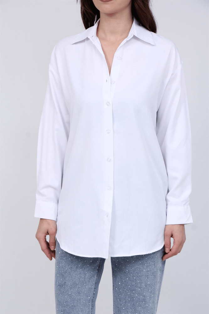 قميص نسائي طويل – modacan toptan – أبيض – بوبلين  –  S-M-L-XL – صنع في تركيا