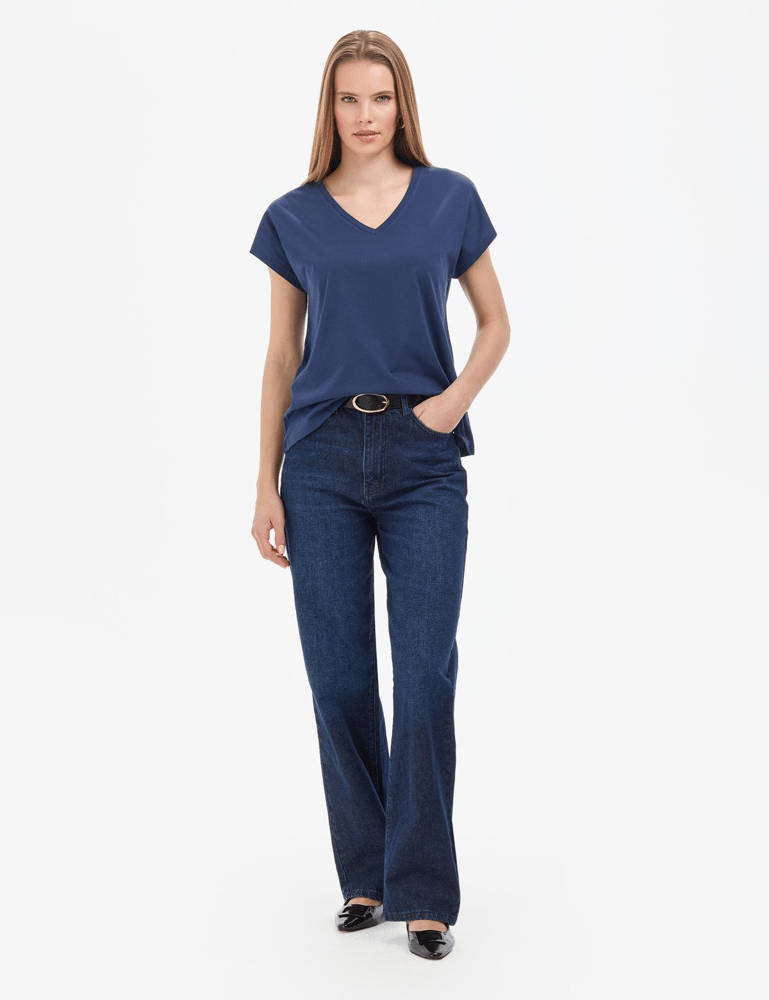 تي شيرت نسائي – pierre cardin – ياقة سبعة – قطن – كحلي – S-XL – صنع في تركيا