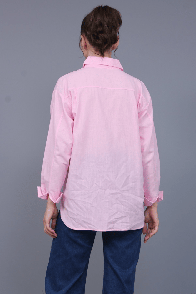 قميص نسائي – modacan toptan – أكمام طويلة – كتان – وردي – S-XL – صنع في تركيا