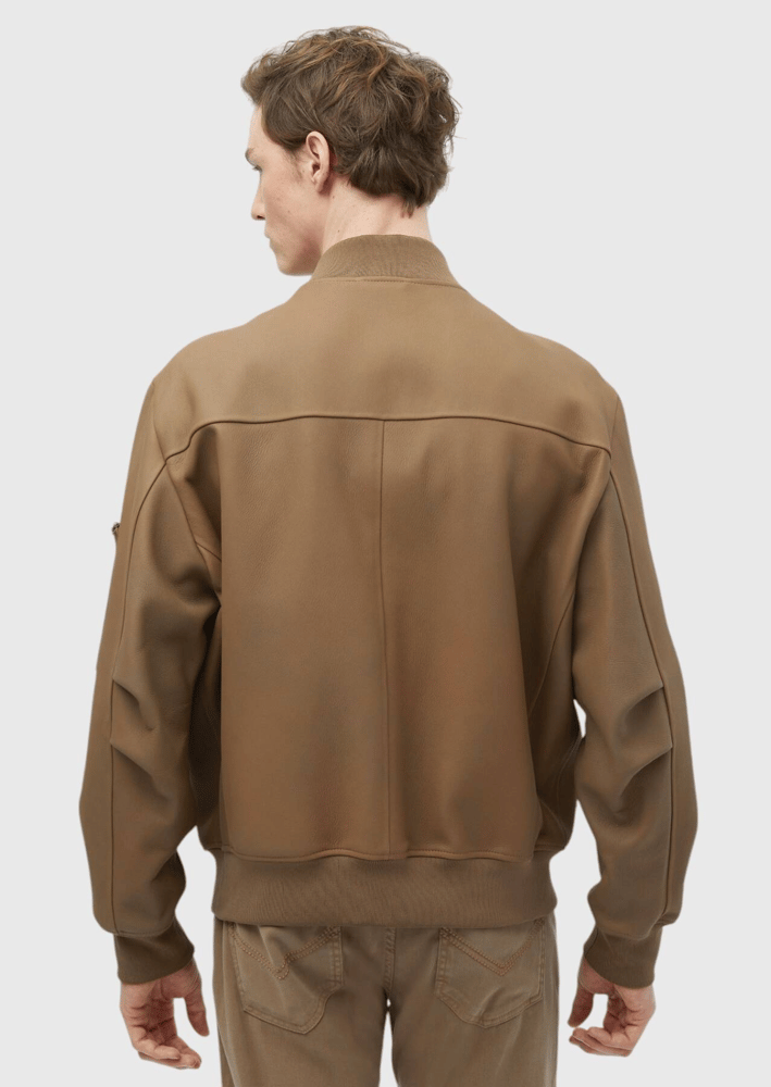 جاكيت جلدي رجالي – Ramsey – جملي – ياقة منتصبة – جلد غنم - S، M، L، XL، XXL، XXXL - صنع في تركيا