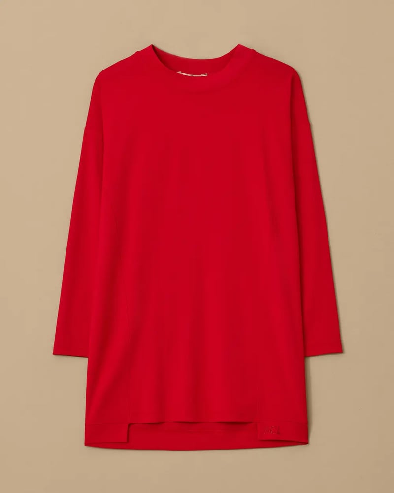 سترة نسائية - Secilstore – أحمر – ياقة دائرية – قصة واسعة – جيرسيه – أكمام طويلة – S M L XL  – صنع في تركيا