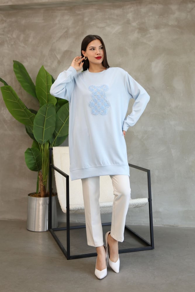 سويت شيرت نسائي – modacan toptan – ازرق فاتح – قطن  – S-M-L-XL – صنع في تركيا
