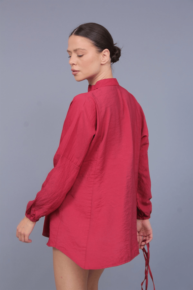 قميص نسائي – modacan toptan – بتفاصيل طيات صدر – مودال –  احمر – S-XL – صنع في تركيا