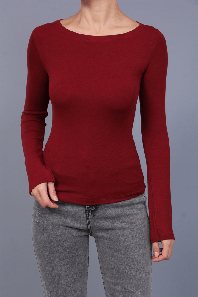 توب نسائي – modacan toptan – برغندي – قماش ريب – Made in Turkey - S-L