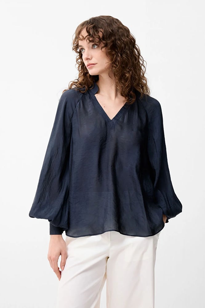 بلوزة نسائية – ADL – أزرق داكن – شيفون – XS S M L XL XXL- صنع في تركيا