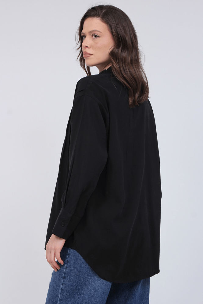 قميص نسائي – modacan toptan – بتفاصيل طيات أمامية – دبي كريب – اسود – S-XL – صنع في تركيا