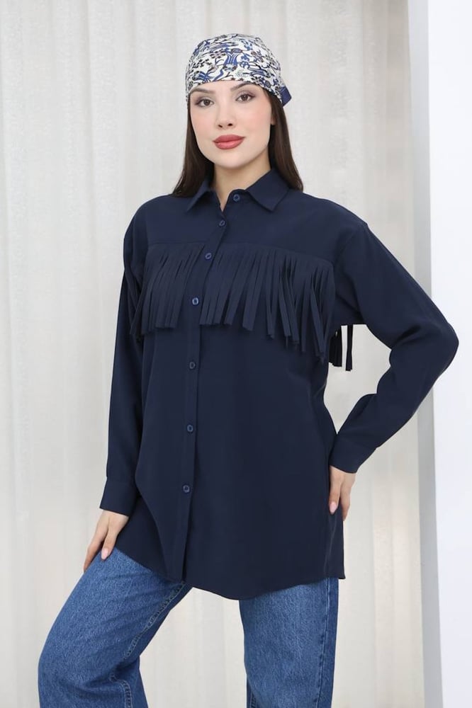 قميص نسائي طويل – modacan toptan – كحلي – كريب – S-M-L-XL –صنع في تركيا