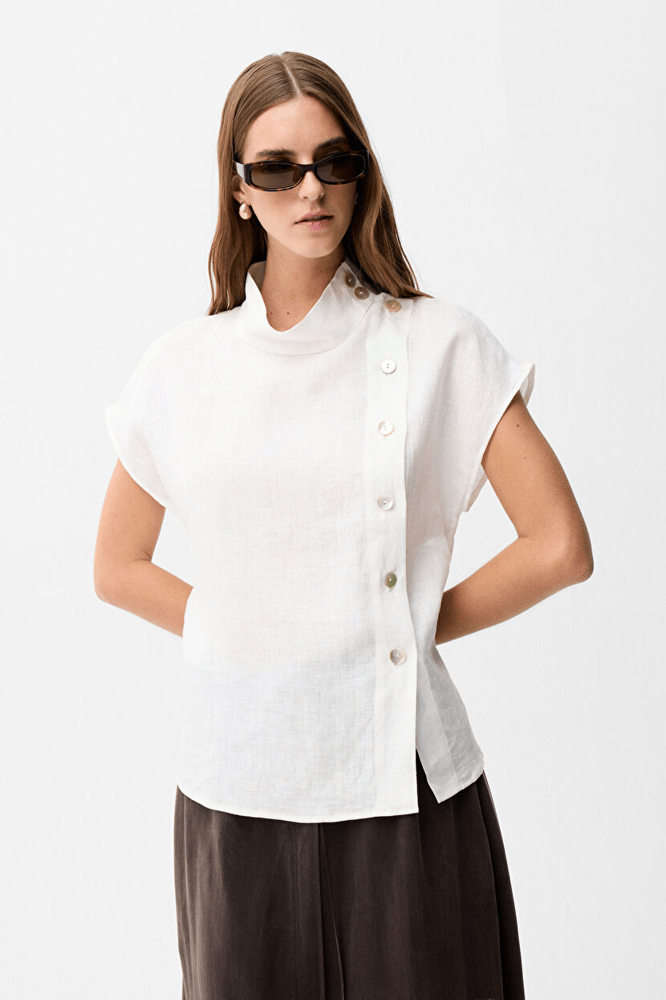 قميص نسائي – ADL – ابيض – كتان – XS S M L XL XXL- صنع في تركيا