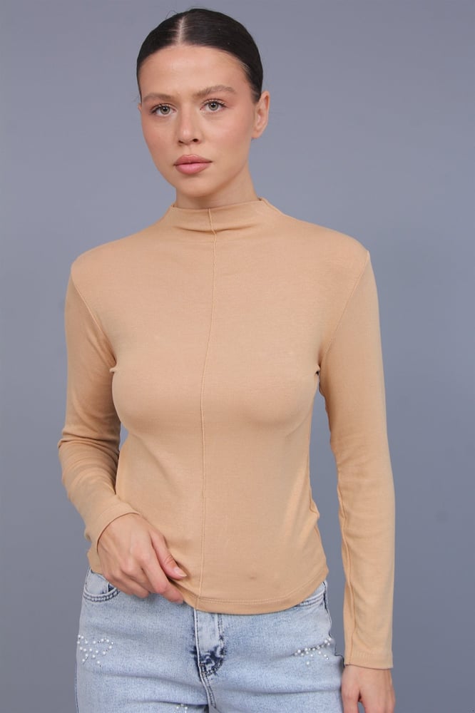 توب نسائي – modacan toptan – خياطة أمامية بارزة – مودال – بيج – Made in Turkey - S-L