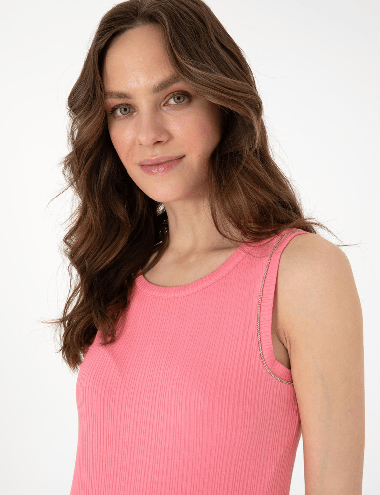 بلوزة نسائية – pierre cardin – قصة ضيقة – تريكو مضلع – وردية  – S-XL – صنع في تركيا