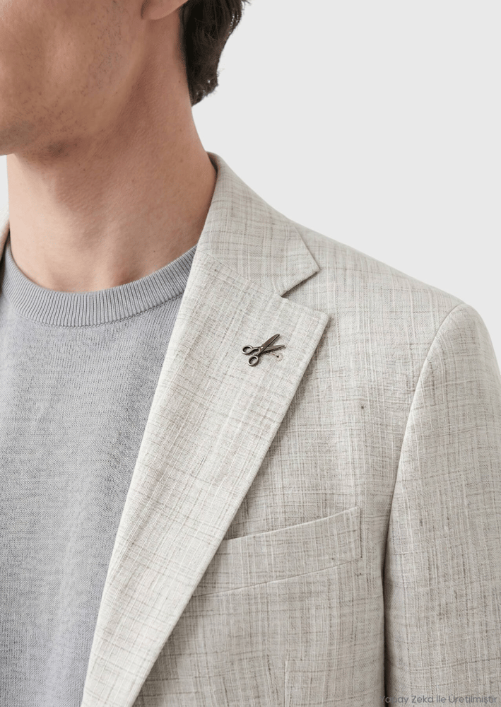 جاكيت رجالي – Ramsey – رمادي فاتح منقوش – ياقة شال – كتان -  46 الي 62 - صنع في تركيا