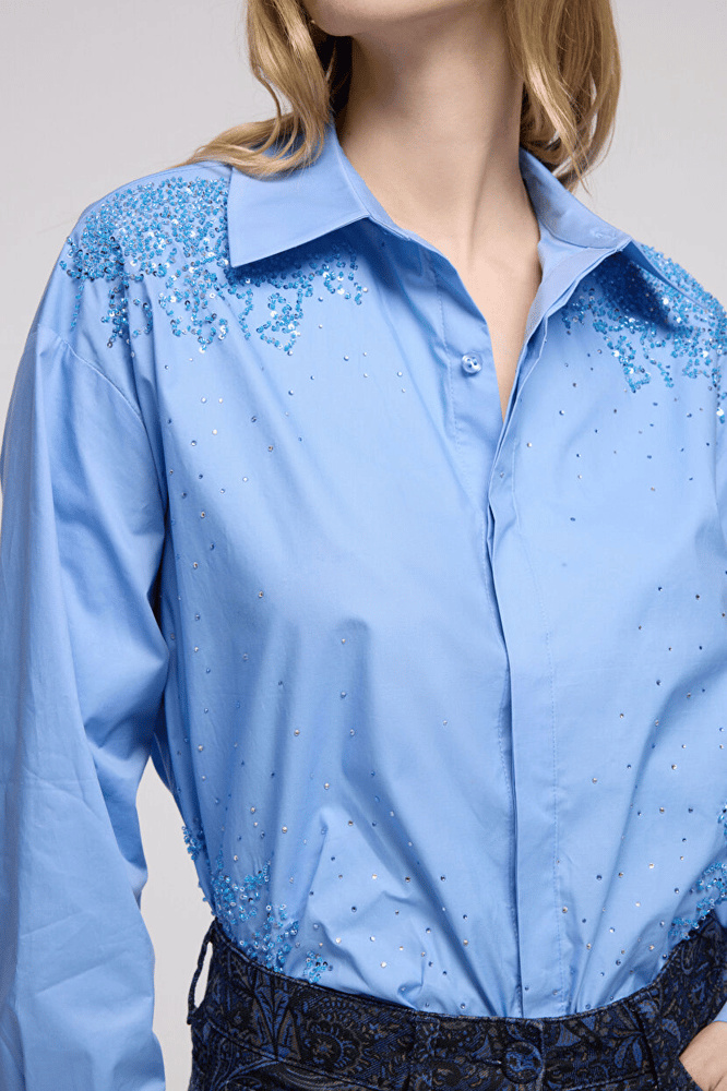 قميص نسائي – ADL – أزرق – قماش مطرز - قطن – XS S M L XL XXL- صنع في تركيا