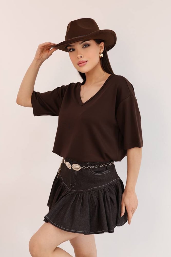 تي شيرت نسائي – modacan toptan – بني – قطن ليكرا – S-M-L-XL – صنع في تركيا
