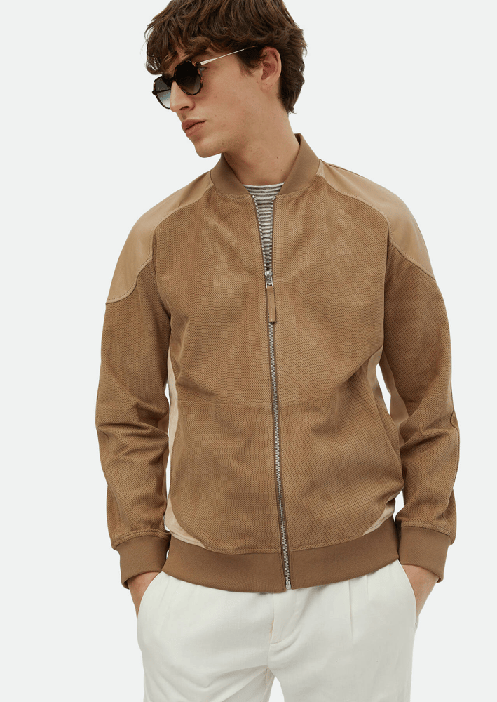 جاكيت جلدي رجالي – Ramsey – منك – ياقة منتصبة – جلد سويدي من الماعز -  S، M، L، XL، XXL، XXXL - صنع في تركيا