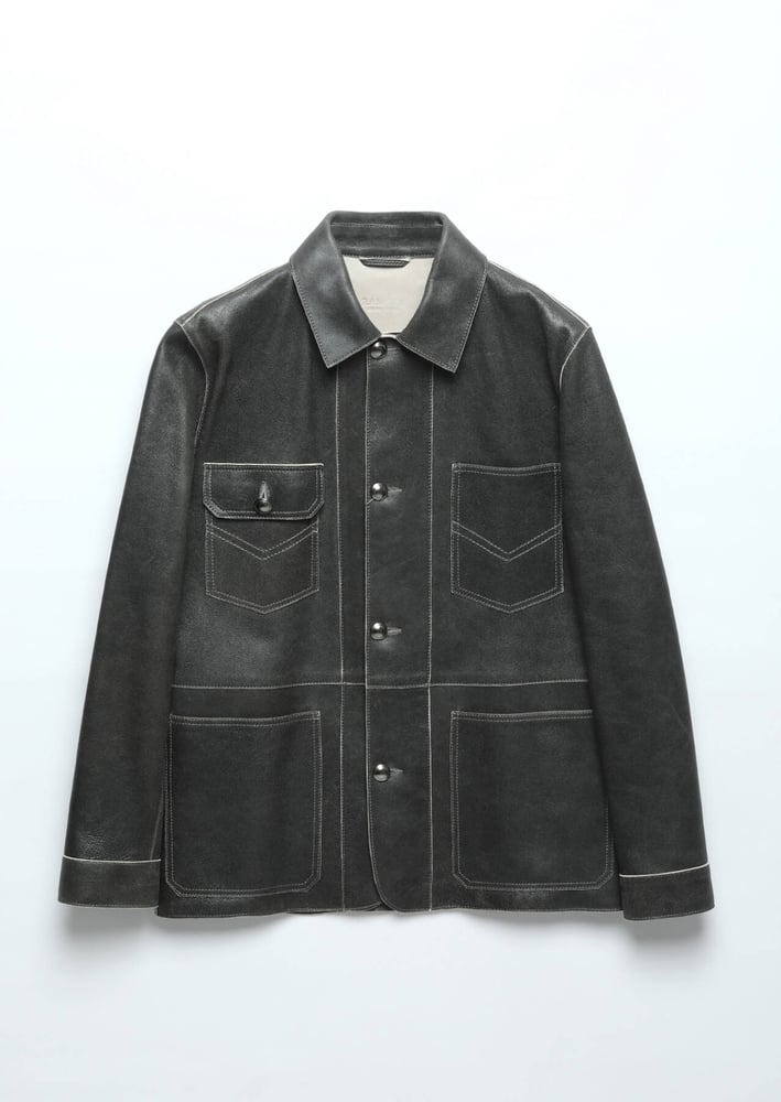 جاكيت جلدي رجالي – Ramsey – أنثراسيت – ياقة قميص – جلد غنم -  S، M، L، XL، XXL، XXXL - صنع في تركيا