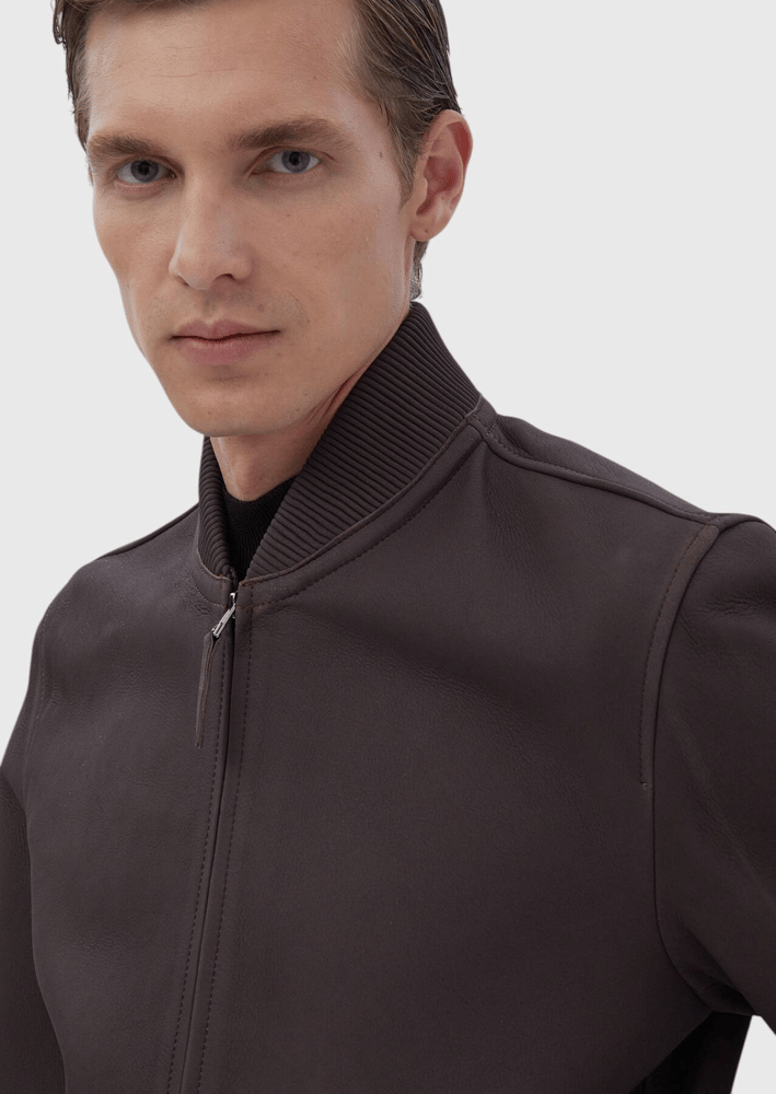 جاكيت جلدي رجالي – Ramsey – عنابي – ياقة منتصبة – جلد غنم-  S، M، L، XL، XXL، XXXL - صنع في تركيا