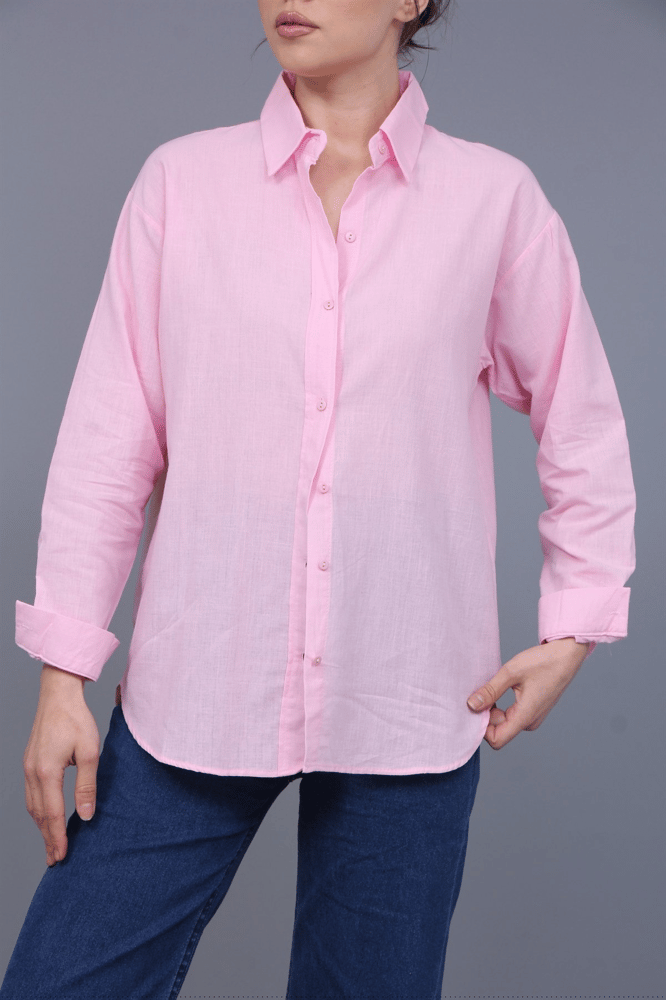 قميص نسائي – modacan toptan – أكمام طويلة – كتان – وردي – S-XL – صنع في تركيا