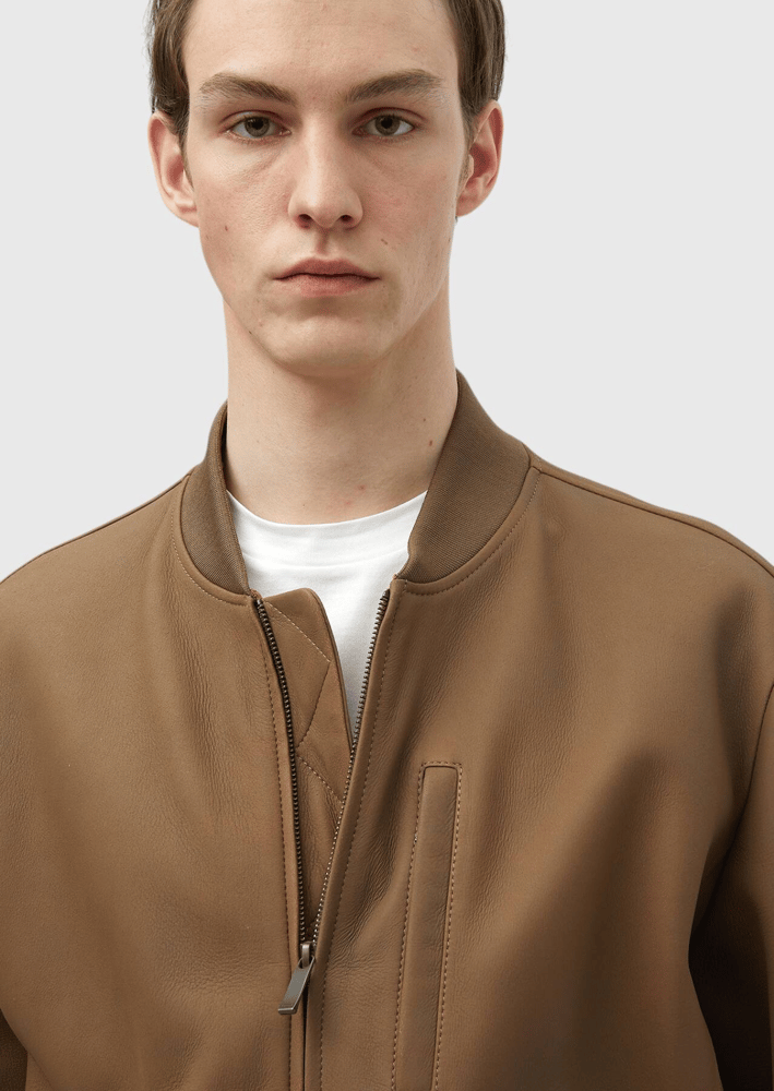 جاكيت جلدي رجالي – Ramsey – جملي – ياقة منتصبة – جلد غنم - S، M، L، XL، XXL، XXXL - صنع في تركيا