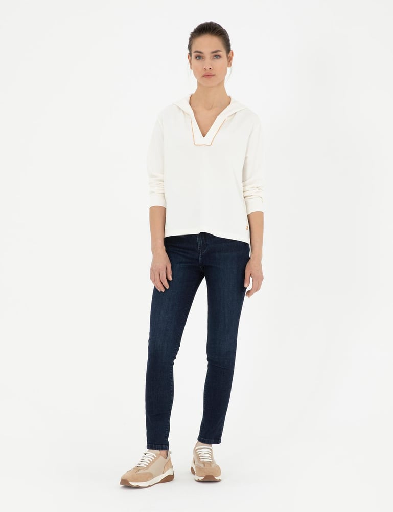 سويت شيرت نسائي – pierre cardin – غطاء للرأس – قطن محبوك – أبيض كريمي – S-XL – صنع في تركيا