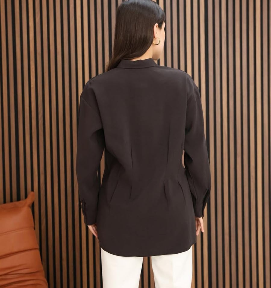 قميص نسائي – modacan toptan – بتفاصيل كسرات – قطن – بني – S-XL – صنع في تركيا