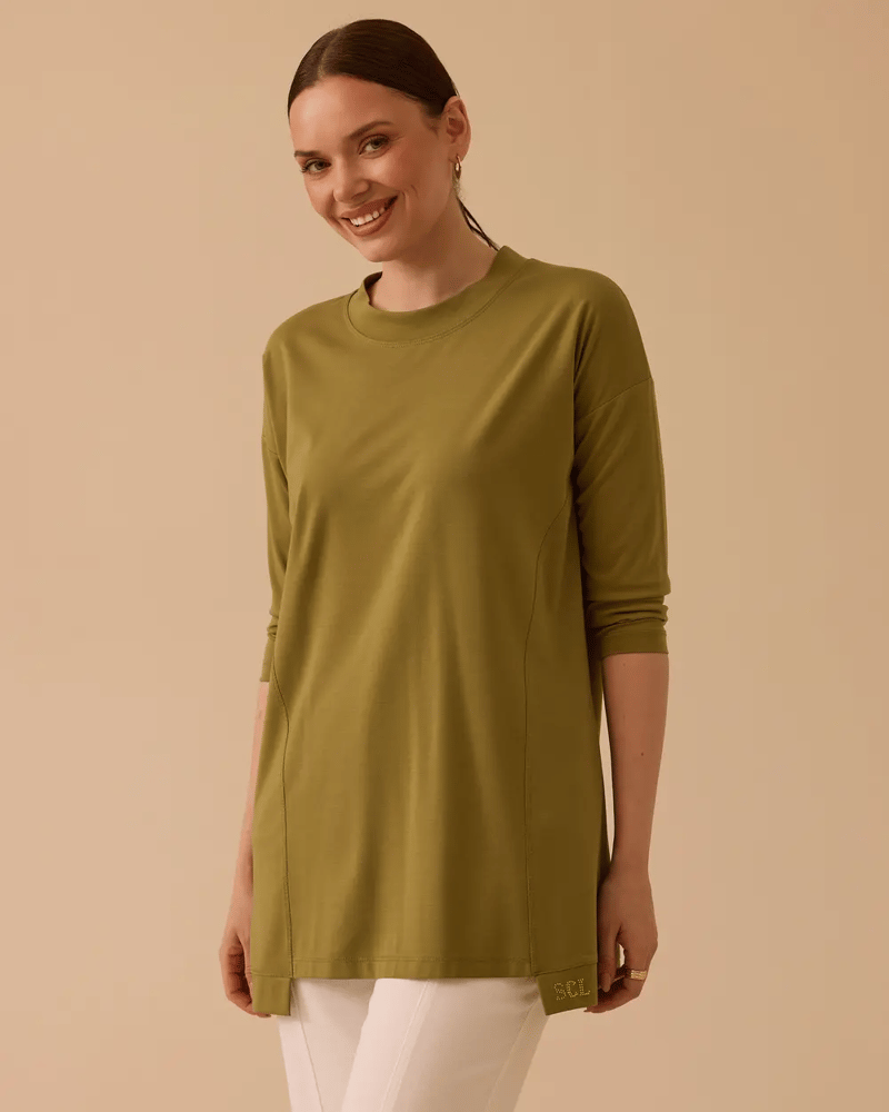 سترة نسائية  -Secilstore – كموني – ياقة دائرية – قصة واسعة – جيرسيه – أكمام طويلة – S M L XL  – صنع في تركيا