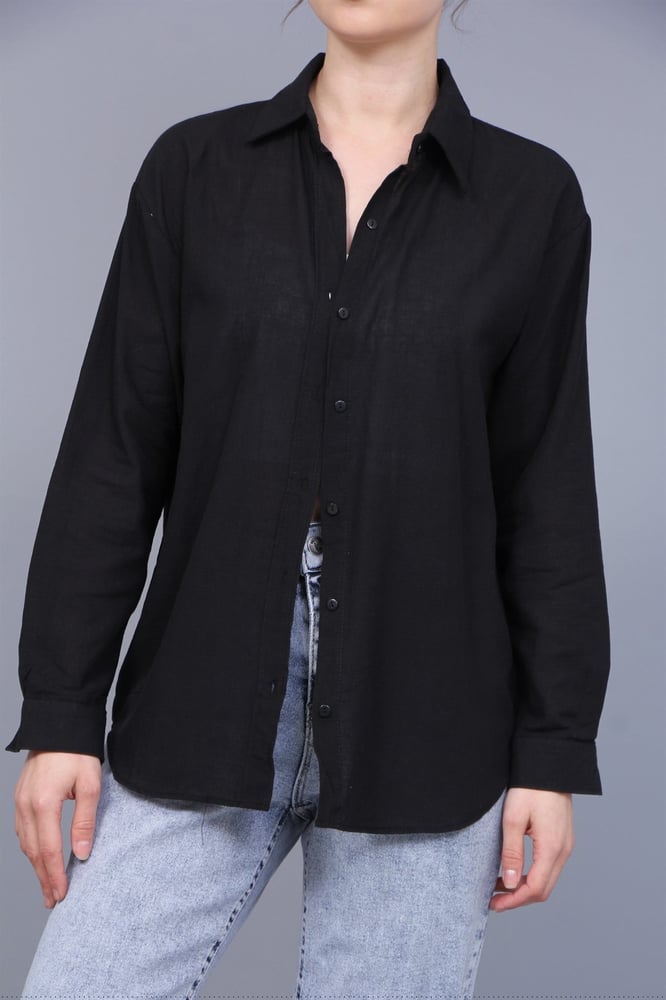 قميص نسائي – modacan toptan – أكمام طويلة – كتان – أسود – S-XL – صنع في تركيا