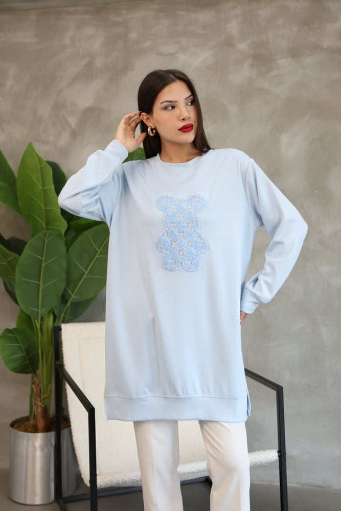 سويت شيرت نسائي – modacan toptan – ازرق فاتح – قطن  – S-M-L-XL – صنع في تركيا